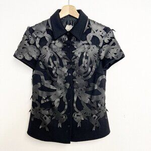 Ports 1961 Women’s Black Cashmere With Leather Short Sleeve Blazer jacket Sz 2